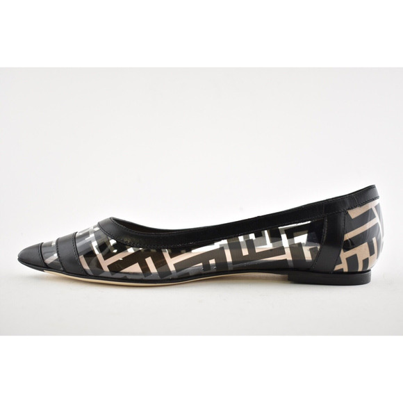 Fendi Black PVC Colibri Clear Leather FF Logo Pointed Ballerina Ballet Flat 35.5 - Picture 3 of 7